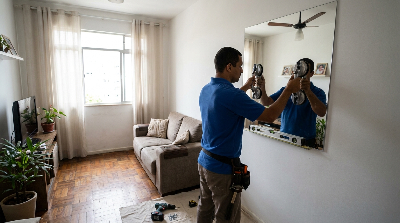 Espelho sob medida com parquet em Praia Grande-SP